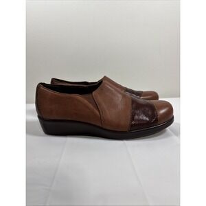 SAS Womens Nora Slip On Loafers Comfort Wedge  Sz 10M Brown Leather Casual Shoes